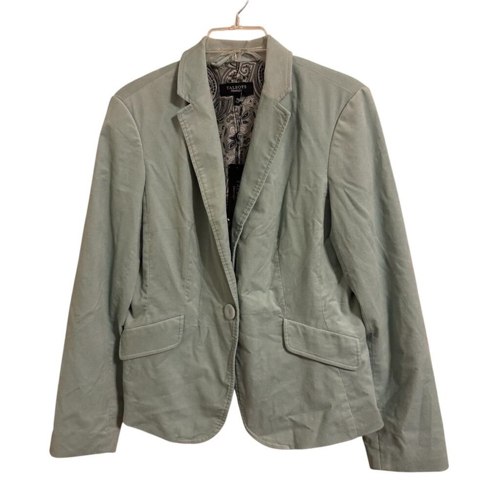 Talbots Green Crushed Velvet Blazer Structured Suit Jacket
